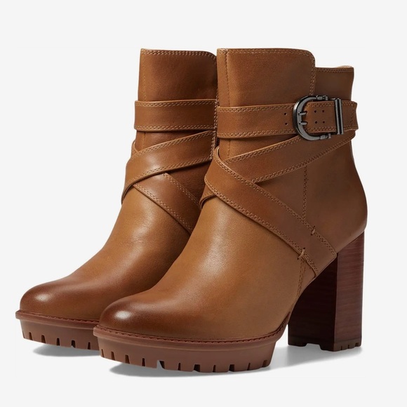 NEW $140 Naturalizer Lyra tan suede platform heel ankle boot women size 6 - Picture 1 of 9
